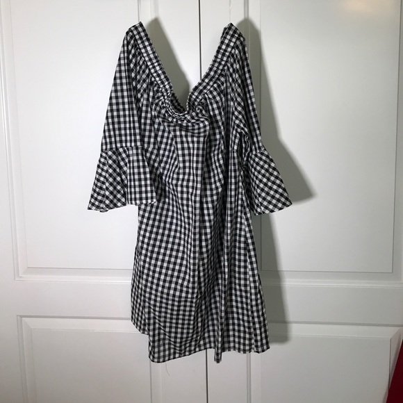 🏵️donated 10/25 Plus Size Gingham Off-Shoulder Shift Dress 2x Blk - Picture 5 of 6